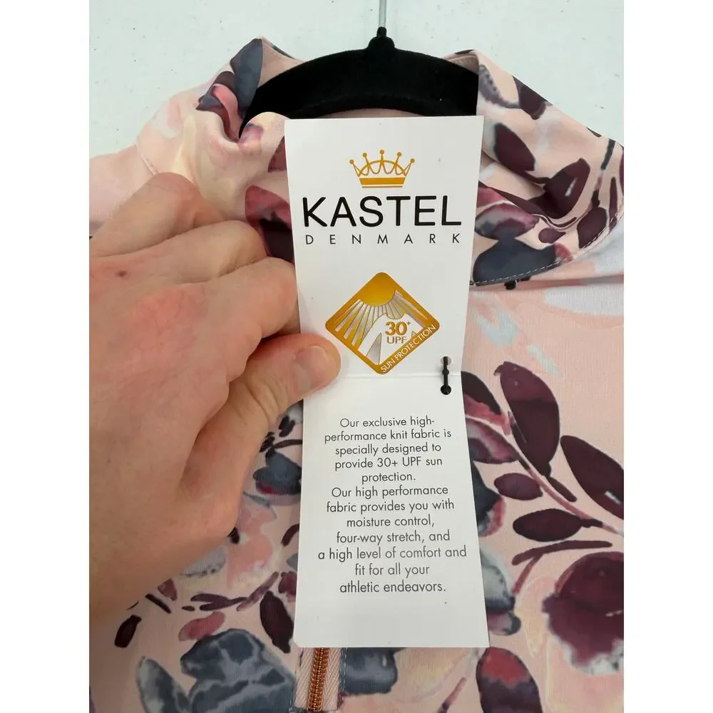 NWT Kastel Sport Cap Sleeve Rose Gold Zip Pearl Blush Watercolor Blouse Size XS - Picture 4 of 13